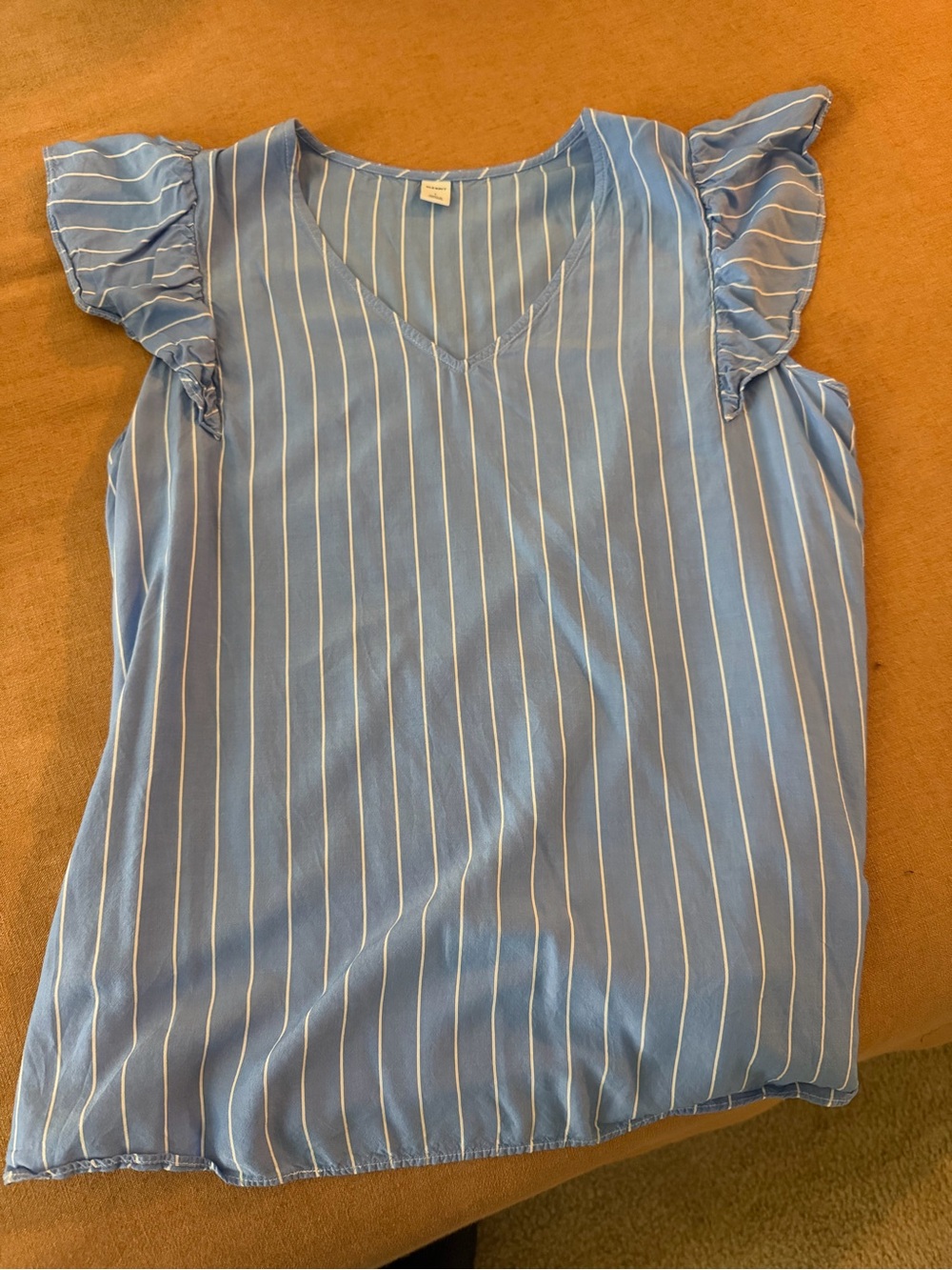 Light Blue Striped V-Neck Flutter Sleeve Top